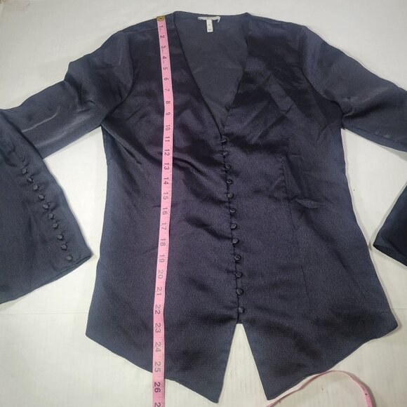 Joie Black Elegant Button-Front Satin Blouse With Bell Sleeves Size XS - Picture 5 of 9
